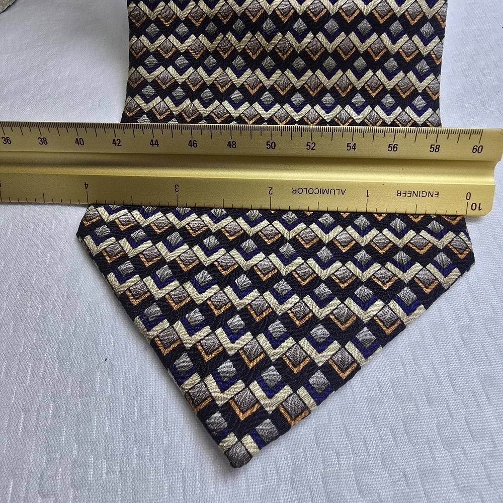 TESORO ROSSO UOMO MODA BLACK AND BROWN DIAMOND ZIGZAG SILK TIE MENS
